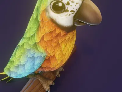 Cartoon Ara Parrot Blue-Yellow-Green 3D Model Low-poly 3D model