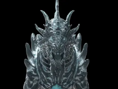 Ice dragon creature Deep dark blue 29k poly game ready Low-poly 3D model