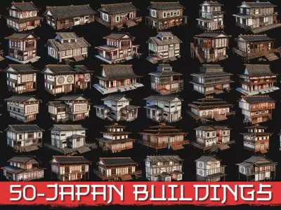 50 JAPAN BUILDINGS - 4K PBR HIGH QUALITY Low-poly 3D model