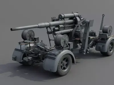 88mm Flak 36 Carriage Anti Aircraft Gun Low-poly 3D model