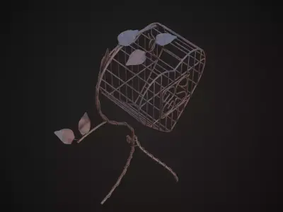 Vintage Wire Metal Heart Shaped Bird Cage Low-poly 3D model