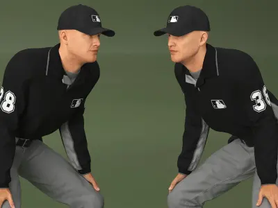 Baseball Umpire in Cap Ready Pose 3D model