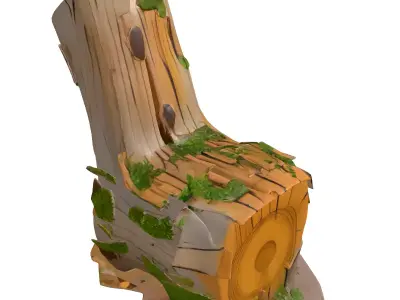Stylized Mossy Wood Log Bench Low-poly 3D model