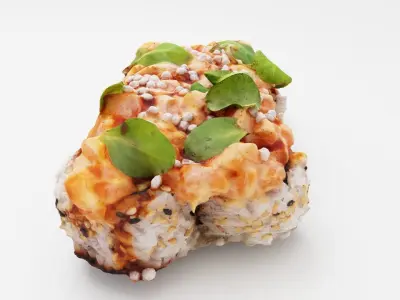 Rolls with tuna salmon and cornsalad or lambs lettuce 3D model