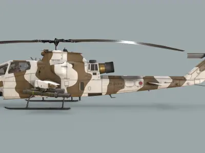 Bell AH-1S Cobra JGSDF Winter Complex Animation Low-poly 3D model