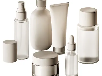 Cosmetics Minimal plain white bottles and jars collection 3D model