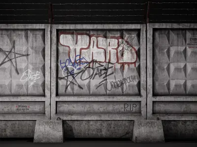 Asset of concrete USSR fence PO2 with varying degrees of wear Low-poly 3D model