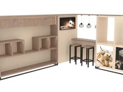 Wooden coffee zone with a stand Low-poly 3D model