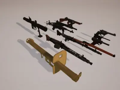 World War 2 Weapon Pack - 11 Weapons Low-poly 3D model