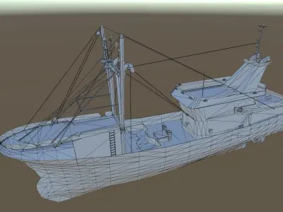 Beam Trawler fishing ship low-poly 3d model Low-poly 3D model