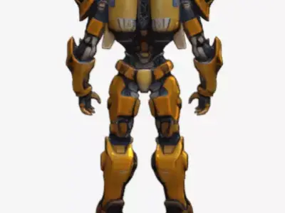 Yellow Mecha Robot Warrior Sci-Fi Cyborg Armor Character Low-poly 3D model