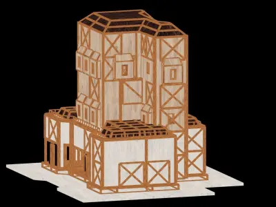 Medieval Low Poly Building Castle Wooden Village Stone House 20 Low-poly 3D model