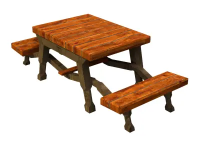 Game-Ready Low Poly Wooden hotel Bench 3D Model Outdoor Low-poly 3D model