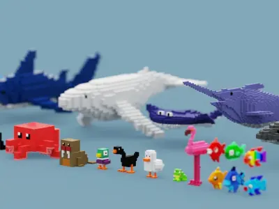 Voxel Sea Animals Low-poly 3D model