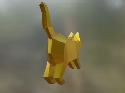 Cat Low-poly 3D model gold flying in air Low-poly 3D model