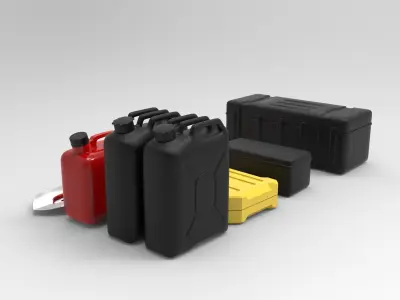 Off-Road Accessories Shovel Axe Jerry Cans Storage Boxes 3D model