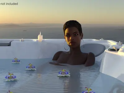 Romantic Bathtub with a Female and Passion Flowers 3D model