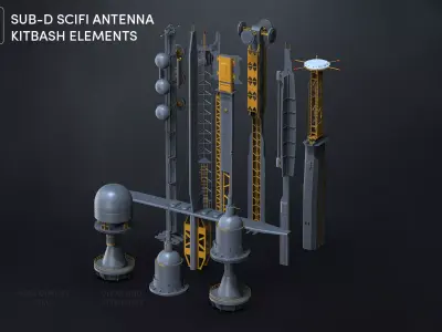 10 Hard Surface SUBD Scifi Radio Antennas Vol 2 3D model