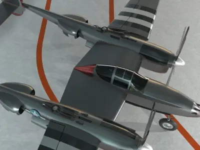 Lockheed P-38 Lighting Low-poly 3D model
