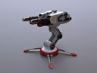 Sci-Fi laser Turret 4 Low-poly 3D model