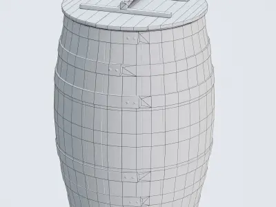 Wooden barrel with lid Low-poly 3D model