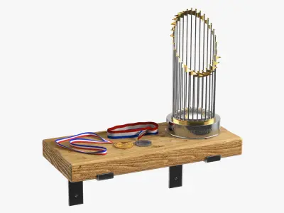 Baseball Champion Trophy and Medals Display 3D model