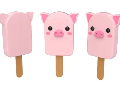 Cartoon Animal Ice Cream Cute Pack 01 Low-poly 3D model