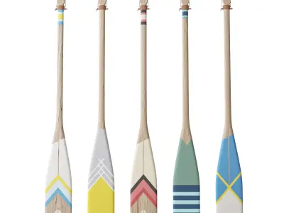 Set of painted oars 3D model