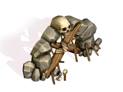 Handpaint Cartoon Stone Arch Entrance Cave Low-poly 3D model