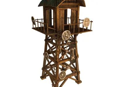 Wooden Viking Watch Tower Game Ready Low-poly 3D model