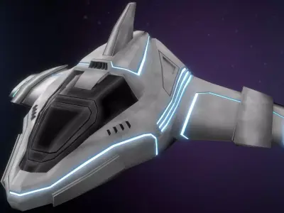 Low Poly Spaceship futuristic flying in sky Low-poly 3D model