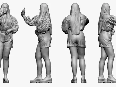 001506 girl with a phone in shorts 3D model