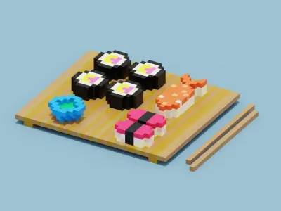 Voxel Sushi Low-poly 3D model