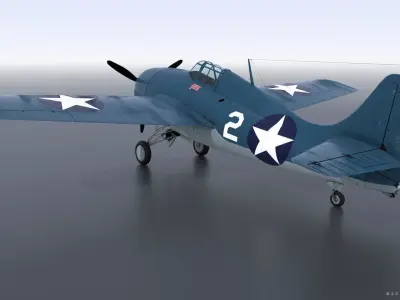 F4F-3 WILDCAT VMF-222 Low-poly 3D model