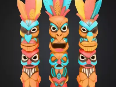 Colorful Festival Totem Low-poly 3D model