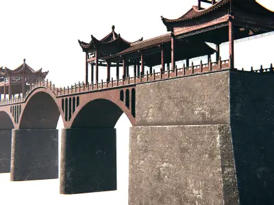 Asian Bridge PBR Low-poly 3D model