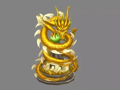 Cartoon golden dragon hovering - Dragon Ball Low-poly 3D model