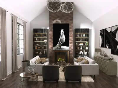 Design 3 living room with furniture and fireplace Free 3D model