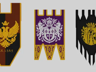 Medieval flags baners and stands Low-poly 3D model