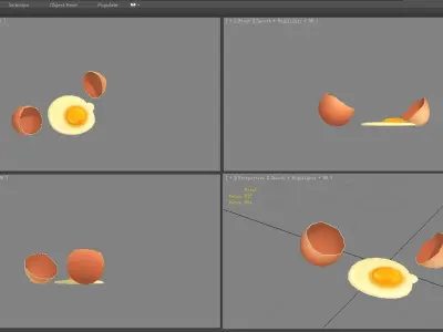 Cartoon fried egg - egg yolk - broken egg - eggshell  Low-poly 3D model