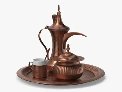 Traditional Copper Arabic Coffee Serving Set 3D model