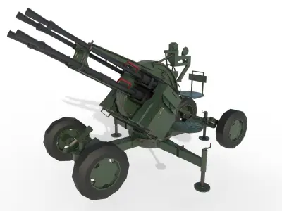 ZPU-4 Anti-aircraft quadruple guns Low-poly 3D model