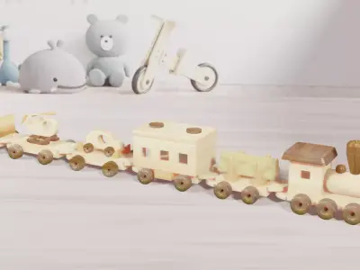 Train toys with treated wood texture 3D model