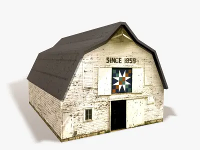 Medieval Wooden Barn Low-poly 3D model