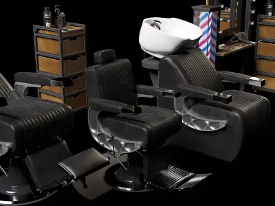 Premium Barbershop Furniture Free 3D model
