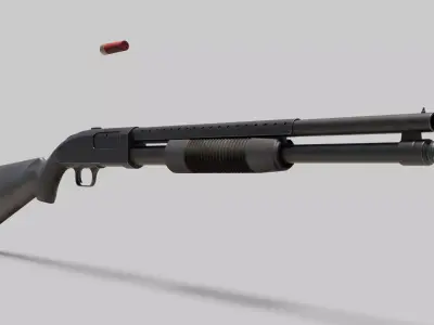 Pump Action Shotgun Low-poly 3D model