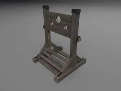 Pillory PBR wooden sword stand Low-poly 3D model
