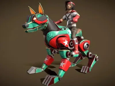 Robo-Dog with rider Free low-poly 3D model