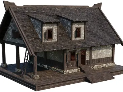 Old Medieval House Building 4K Textures GameReady 95 Low-poly 3D model