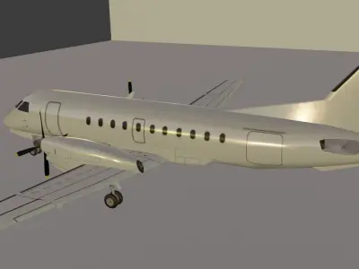 SAAB 340 and 3D Cockpit low poly model with generic livery Low-poly 3D model